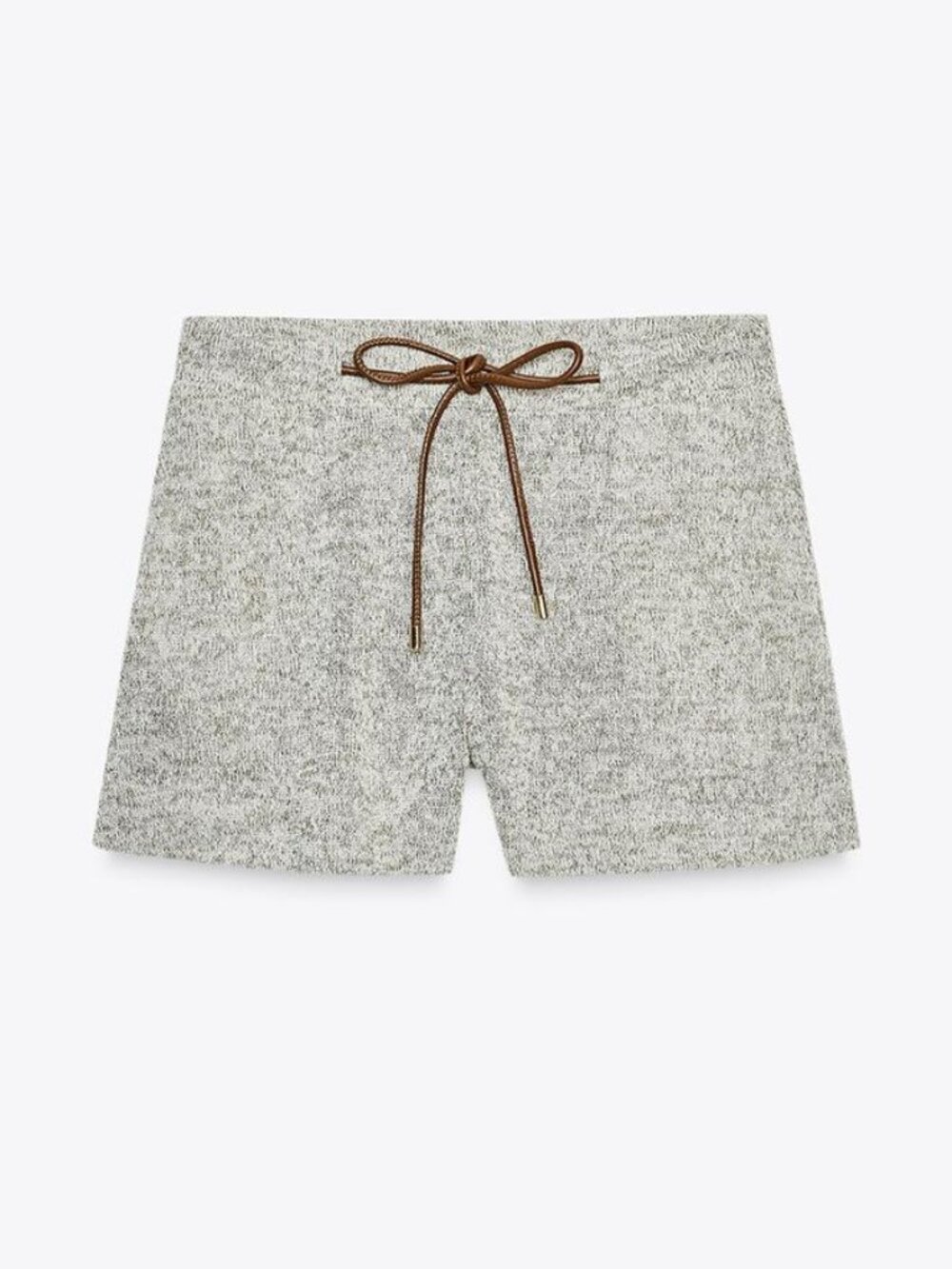 Zara Rustic Belted Cotton-Blend Knit Shorts Sz. Medium in Heather Green Ecru NWT